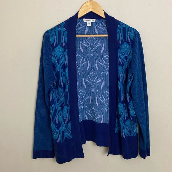 Coldwater Creek Silk Blend Shades of Blue Mixed Prints Open Cardigan Size Small - Picture 1 of 12